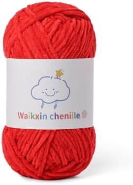 Skinny Chenille Yarn for Crocheting, 1.75 oz/ 109 yds Amigurumi Yarn&Baby Yarn for Crocheting Soft, Fluffy Fingering Weight Velvet Yarn for DIY Crafts&Baby Blankets.(Red)