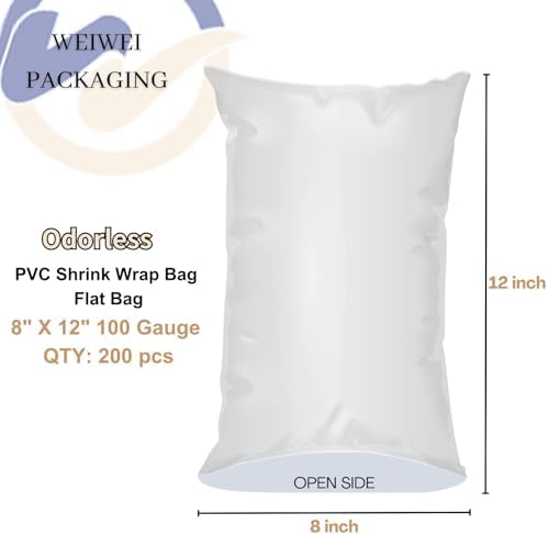 WEIWEI - 8x12 inch 200PCS Odorless PVC Heat Shrink Wrap Bags 100 Gauge
