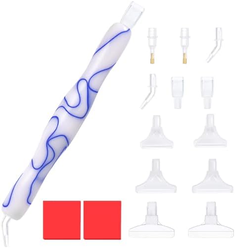 RaySoar Diamond Painting Art Drilling Dot Pen with Tips Nibs Placers Tool Accessories for Adults, Gem Rhinestone Picker Stylus White Blue