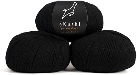 100% Baby Alpaca Yarn for Knitting & Crocheting - Set of 3 Skeins of Premium Yarn DK - Lightweight, Hypoallergenic & Thermal Peru Made - Ideal for Delicate Projects (N050 - Black)
