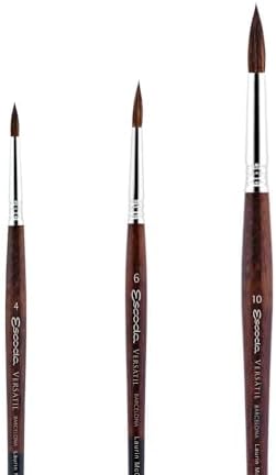 Escoda Signature Series Artist Watercolor Brush Set, Laurin Mccracken Set #1, Versatil Synthetic Kolinsky, Size (Round) 4, 6, 10