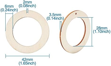 Elecrelive 50Pcs Small Flat Wood Rings 1.65 Inch Wooden Earring Charms