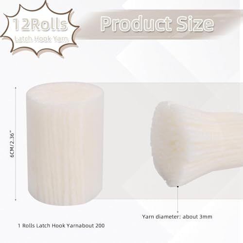 AKZYTUE 12 Rolls Latch Hook Yarn, Precut Rug Yarn for Latch Hook Kits, Crochet Yarn Bundles for Latch Hook Rug Making, DIY Tapestry Crafts for Adults & Beginners, White