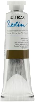 Lukas Berlin Pro Artists Water Mixable Oil Paint 37 ml Tube Raw Umber, Water Soluble, Lightfast Pigments, Quick Drying, Easy Clean-Up, Eco-Friendly, Professional Quality, 40 Color Range