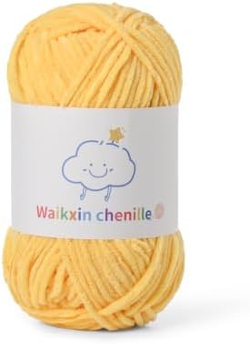 Skinny Chenille Yarn for Crocheting, 1.75 oz/ 109 yds Amigurumi Yarn&Baby Yarn for Crocheting Soft, Fluffy Fingering Weight Velvet Yarn for DIY Crafts&Baby Blankets.(Yellow)