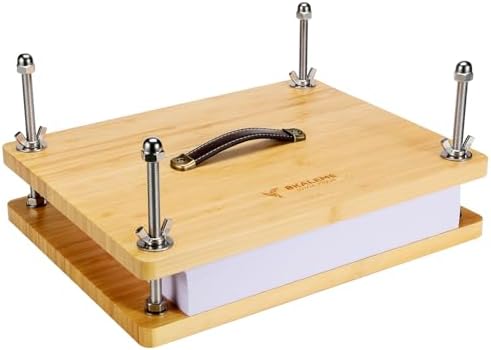Book Press - 14.7x11.4 Large Size, Sustainable Wood Bookbinding Press, Portable Grip Handle & Anti-Slip Mat, Handmade Book Binding Tools for Craft Enthusiasts