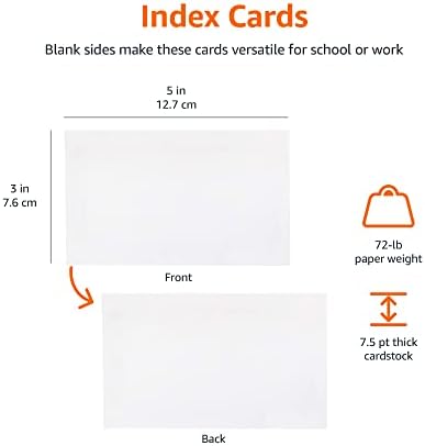 Amazon Basics Blank Index Cards for Studying and Note Taking, White, 3" x 5", 1000 Count (10 Pack of 100), 7.5 pt. Paper Weight