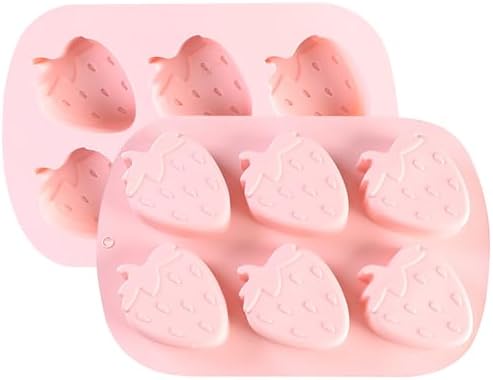 2PCS Silicone Strawberry Chocolate Molds, 6 Cavity Strawberry Baking Molds for Candy, Cupcake Topper, Pudding, Jello, Ice Cube, Wax, Resin, 10.24 x 6.89 x 0.98 Inches