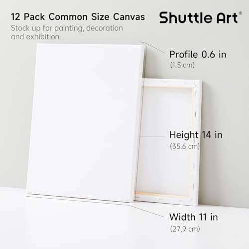 Shuttle Art Canvas for Painting, 12-Pack 11x14 Inch Stretched Canvas, 100% Cotton, Primed White Premium Blank Canvases, Ideal Art Supplies for Beginners Artists Acrylic Oil Acrylic Pouring