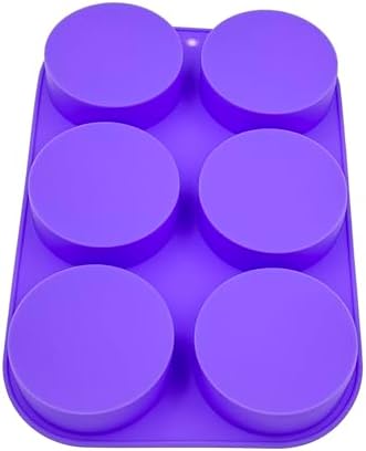 4oz Round Silicone Soap Mold, 3 Inch Big Size 6 Cylinder Silicone Molds for Loofah Soap, Homemade Bath Bombs, Lotion Bars Pack of 2, Purple, Blue