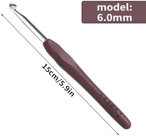 6mm Crochet Hook, Ergonomic Crochet Hooks with Soft Rubber Handle and Smooth Glide Head - Lightweight Aluminum Needles for Beginners, Arthritis, Yarn Projects, Long Crafting Sessions (6.0 mm)