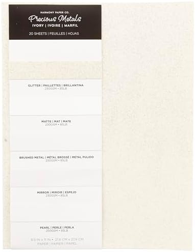 Shimmer Cardstock Paper 8.5 x 11- Assorted Glitter, Metallic, and Pearl Sheets for Crafts, Scrapbooking, Card Making - 20 Pack, 85lb Heavyweight, 230 GSM, Ivory
