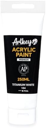 Artkey Acrylic Paint - Titanium White (250 ml/8.45 oz) Tubes, Rich & Vibrant Pigments, Professional Artists Acrylic Paints - Art Supplies for Canvas Wood Rock Clay Fabric Ceramics Art Crafts Painting