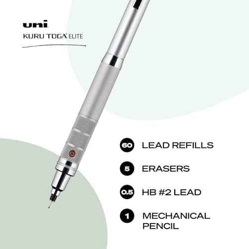 uniball™ Kuru Toga Elite Mechanical Pencil Kit, 0.5mm, HB, Silver, 1 Pack