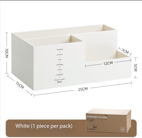 Jekelife Desktop Storage Organizer,3 Compartment Multi-Grid Desk Container,Open Wide Opening Hard Thickened Pen Holder for Office Stationery,Home Small Item, School Supplies Organization White