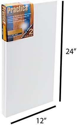 Practica Economy Stretched Cotton Canvas - Acid-Free Acrylic Primed Canvas for Acrylics, Pastels, Graphite, & More! - [2-Pack - 12x24]