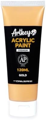 Artkey Metallic Acrylic Paint - Gold (120 ml/4.06 oz) Tubes, Rich & Vibrant Pigments, Professional Artists Acrylic Paints - Art Supplies for Canvas Wood Rock Clay Fabric Ceramics Art Crafts Painting
