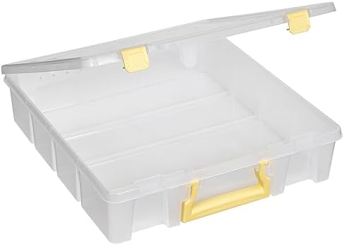 ArtBin Super Satchel 1-Compartment Craft Storage Box, Yellow Latches | One Open Compartment, 15.2 x 8 x 6.2 Inches, Secure Latches, Stackable, Clear Durable Polypropylene