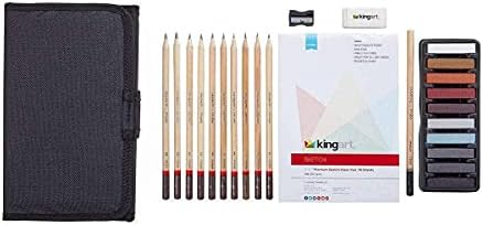 KINGART DRAWING & SKETCHING 25 pc. TRAVEL SET, Graphite, and Charcoal Pencils & Pastels plus Supplies, Art Drawing Kit for Adults, Teens, Beginner to Pro, Ideal for Shading, Blending, 25 pc.
