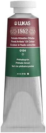 Lukas 1862 Professional German Oil Paint, Phthalo Green 37 mL - w/Beeswax & Non-Yellowing Sunflower Oil, Short Drying Time, Smooth, Outstanding Lightfastness
