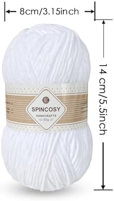 Skinny Chenille Yarn, 2 Pack of 50g/120 Yards Fluffy Soft Polyester Crochet Yarn Sutible for Colorful DIY Crafts Blankets Plush Dolls (White)