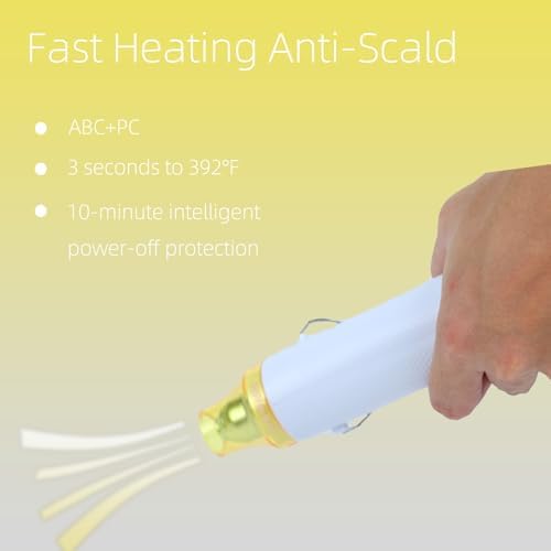 Heat Gun, 110V 300W Handed Hot Air Gun for Crafting, 3.28FT Ultra-Long Cable Portable Heat Gun with Stand and Power Cord for Shrinking Wrapping PVC, DIY Embossing and Drying Paint (White)