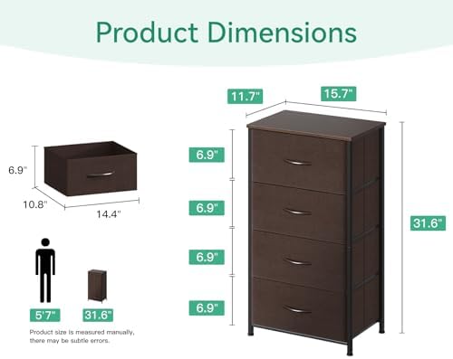 AODK Small Dresser for Bedroom with 4 Storage Drawers, Brown