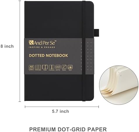&And Per Se Dotted Journal Kit, A5 Hardcover Dot Grid Journal Notebook Set for Beginners with Journaling Supplies Stencils, Stickers, Washi Tapes & Colored Pens Accessories (Black)