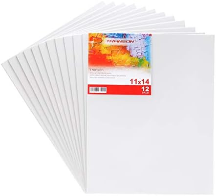 Transon 12 Pack 11x14 Inch Canvas Panel for Painting, with Heavy Duty MDF Backing Boards, 100% Cotton Acid-Free Primed for Beginners Art Crafts