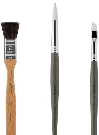 Escoda | Watercolour | Artist Set Marie Boudon | Size 9,10,14 | 3 Brushes | Synthetic White Toray + Tendo | Mottler + Angular + Round Pointed