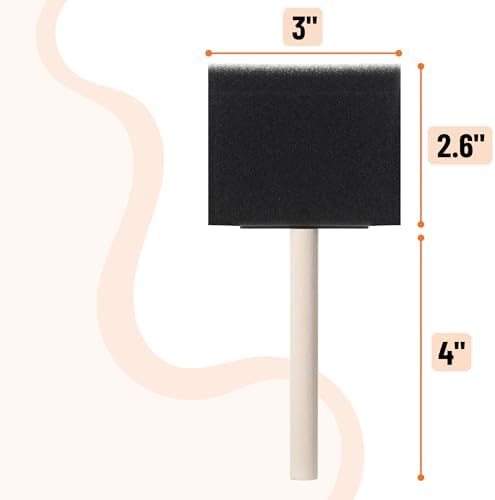 Bates- Foam Paint Brushes, 3-Inch, 36 Pack, Wooden Handle, Sponge Brushes for Painting, Staining, Varnishes, Gluing and DIY Craft Projects on Wood, Metal & More
