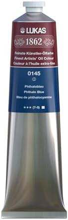Lukas 1862 Professional German Oil Paint, Phthalo Blue 200 mL - w/Beeswax & Non-Yellowing Sunflower Oil, Short Drying Time, Smooth, Outstanding Lightfastness