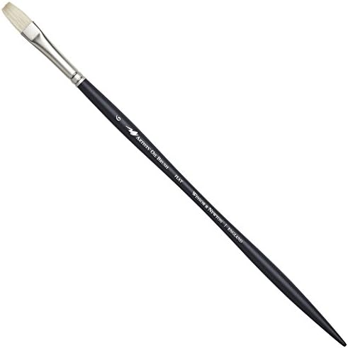 Winsor & Newton Artists' Oil Hog Paint Brush, Long Handle Size 6, Flat | Handcrafted with interlocked Chungking bristles; Have spring, stiff, & flagged allowing large amounts of colour to be carried