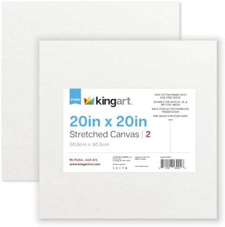 KINGART 809-2 Stretched White Canvas for Painting, 20 x 20 Inch, Pack of 2