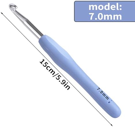 7mm Crochet Hook, Ergonomic Crochet Hooks with Soft Rubber Handle and Smooth Glide Head - Lightweight Aluminum Needles for Beginners, Arthritis, Yarn Projects, Long Crafting Sessions (7.0 mm)