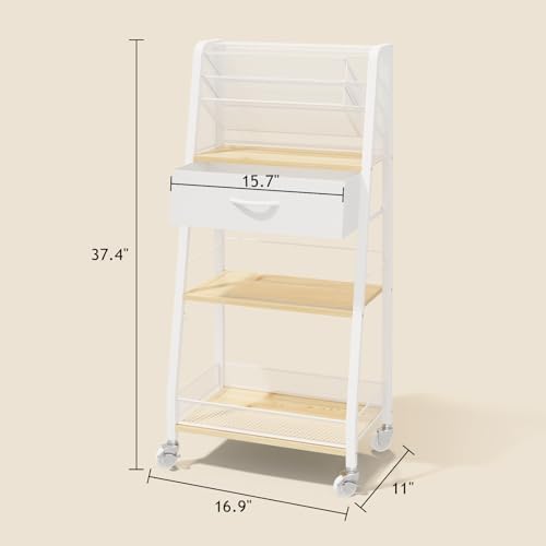 Homsorout 3 Tier Rolling Cart - Metal Utility Cart with Storage Drawer and Wheels, Versatile Art & Craft Organizer for Home, Office, or Studio - Ideal for Storing Brushes, Paints, and Supplies（Maple）