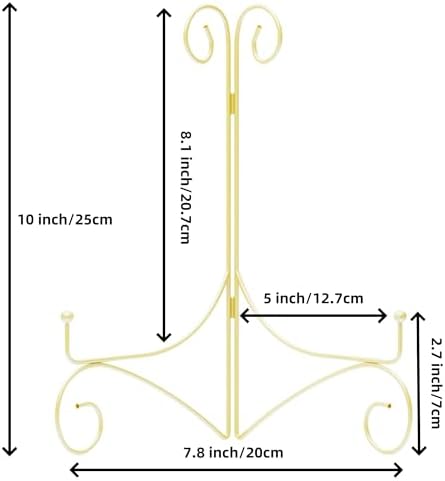 10 Inch Display Plate Stand with Folding Design, Metal Plate Holder for Tables, Picture Easel for Home Decoration, Photo Frame Stand, 10'' Gold, 2-Pack