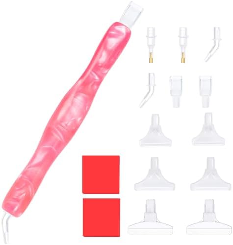 RaySoar Diamond Painting Art Drilling Dot Pen with Tips Nibs Placers Tool Accessories for Adults, Gem Rhinestone Picker Stylus New Hot Pink