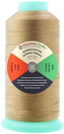 Mandala Crafts Size 92 280D T90 Khaki Bonded Nylon Thread, 1100 YDs