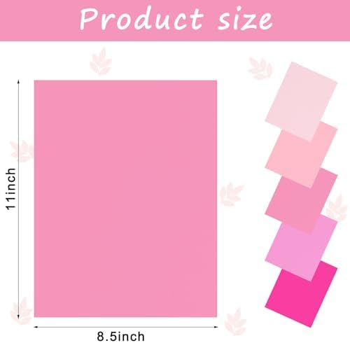 Whaline 50 Sheet 8.5 x 11 Inch Pink Card Stock Paper 5 Solid Pink Colors Core Scrapbook Craft Paper for Print DIY Art Making School Office Spring Supplies, 65lb