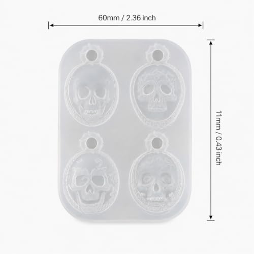 Gothic Vintage Oval Cameo Skull Silicone Resin Mold with Pre-Made Hanging Hole, 4 Cavity Decorative Skull Pendant Epoxy Mold, DIY Jewelry Charm Casting Supplies for Halloween & Christmas Crafts (KL07)