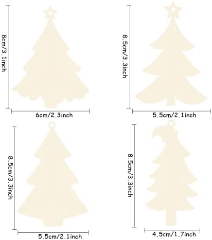 48Pcs Unfinished Paintable Blank Wooden Christmas Tree Festival Decoration Ornaments, Xmas Tree Hanging Wood Slices for DIY Art Crafts 4 Type