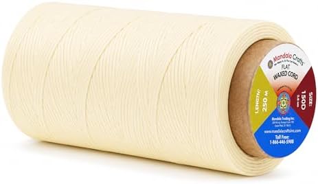 Mandala Crafts 150D 0.8mm Ivory Flat Waxed Thread for Leather Sewing
