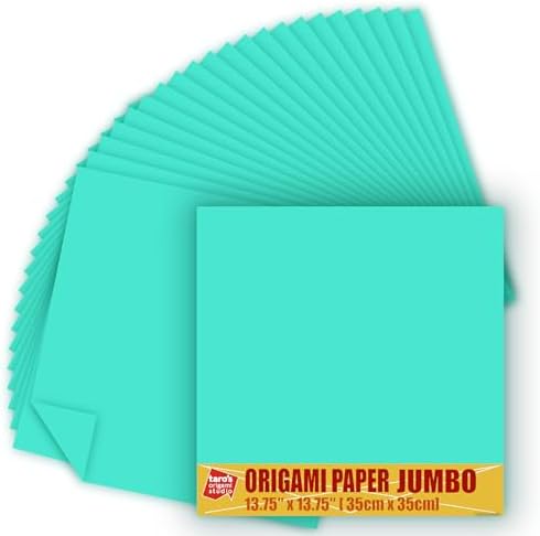 [Taro's Origami Studio] TANT Jumbo 13.75 Inch (35 cm) Double Sided Single Color (Turquoise) 20 Sheets (All Same Color) for Beginner to Expert (Made in Japan)