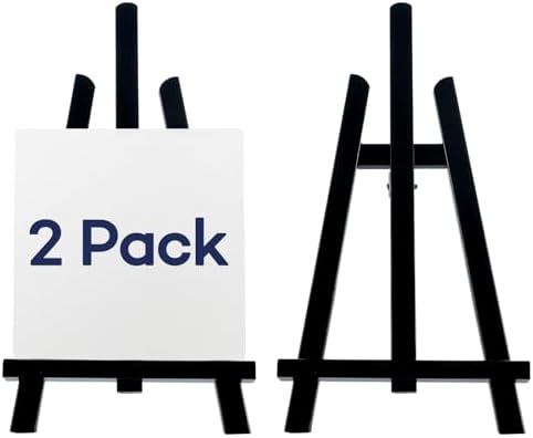 Artkey Black Wooden Display Easel Stand, 13 Inch Folding Tabletop A-Frame Mini Easels for Canvas, Photos, Wedding Signs & Menus, Solid Radiata Pine Wood, 2 Pack