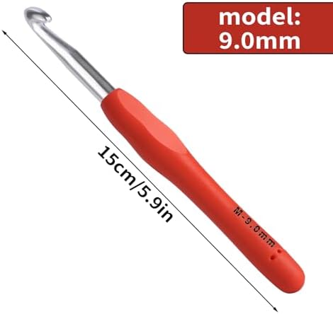 9mm Crochet Hook, Ergonomic Crochet Hook, Smooth and Extra Long  Knitting Needles, with Soft Rubber Ergonomic Handle and Aluminum Tip, Perfect Beginner and Arthritic Crochet Hooks (9 mm)