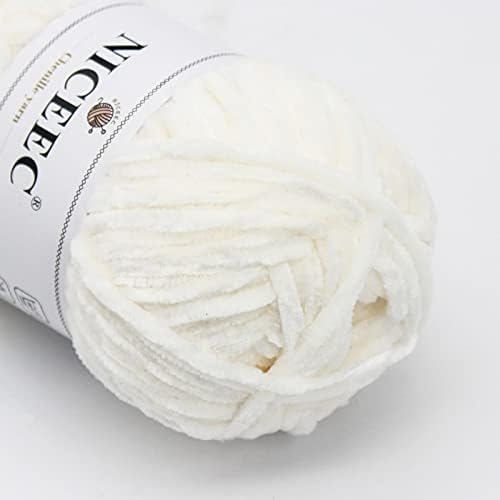 NICEEC 3 Skeins Soft Chenille Yarn 3 x85m (3X 93yds, 3X 50g)_Cream White