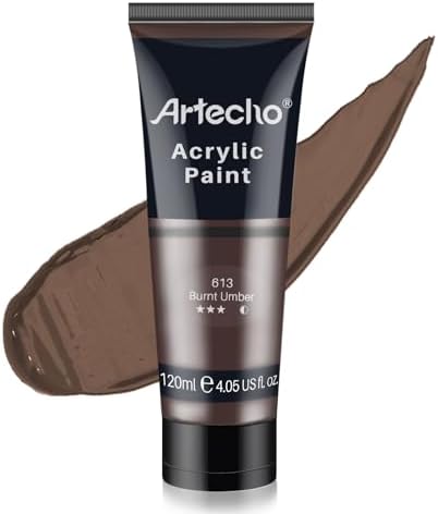 Artecho Acrylic Paint, Burnt Umber Paint (120ml / 4.05oz) Tubes, Art Craft Paints for Canvas, Rock, Stone, Wood, Fabric, Art Supplies | Semi Glossy Finish, High Pigment Rich Color Craft Paint for Canvas, Rocks, Wood, Fabric, Ceramic, Non-Toxic