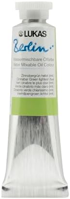 Lukas Berlin Pro Artists Water Mixable Oil Paint 37 ml Tube Cinnabar Green Light Hue, Water Soluble, Lightfast Pigments, Quick Drying, Easy Clean-Up, Eco-Friendly, Professional Quality, 40 Color Range