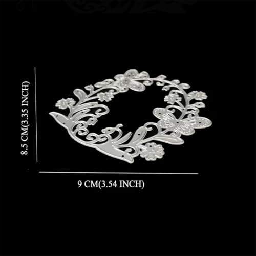 Scrapbooking Die-Cuts, Layer Frame Net Set Metal Cutting Dies for Card Making, Paper Craft Template, Background Embossing Stencils, DIY Album Décor (Butterfly Floral Ring-9x9.2cm)